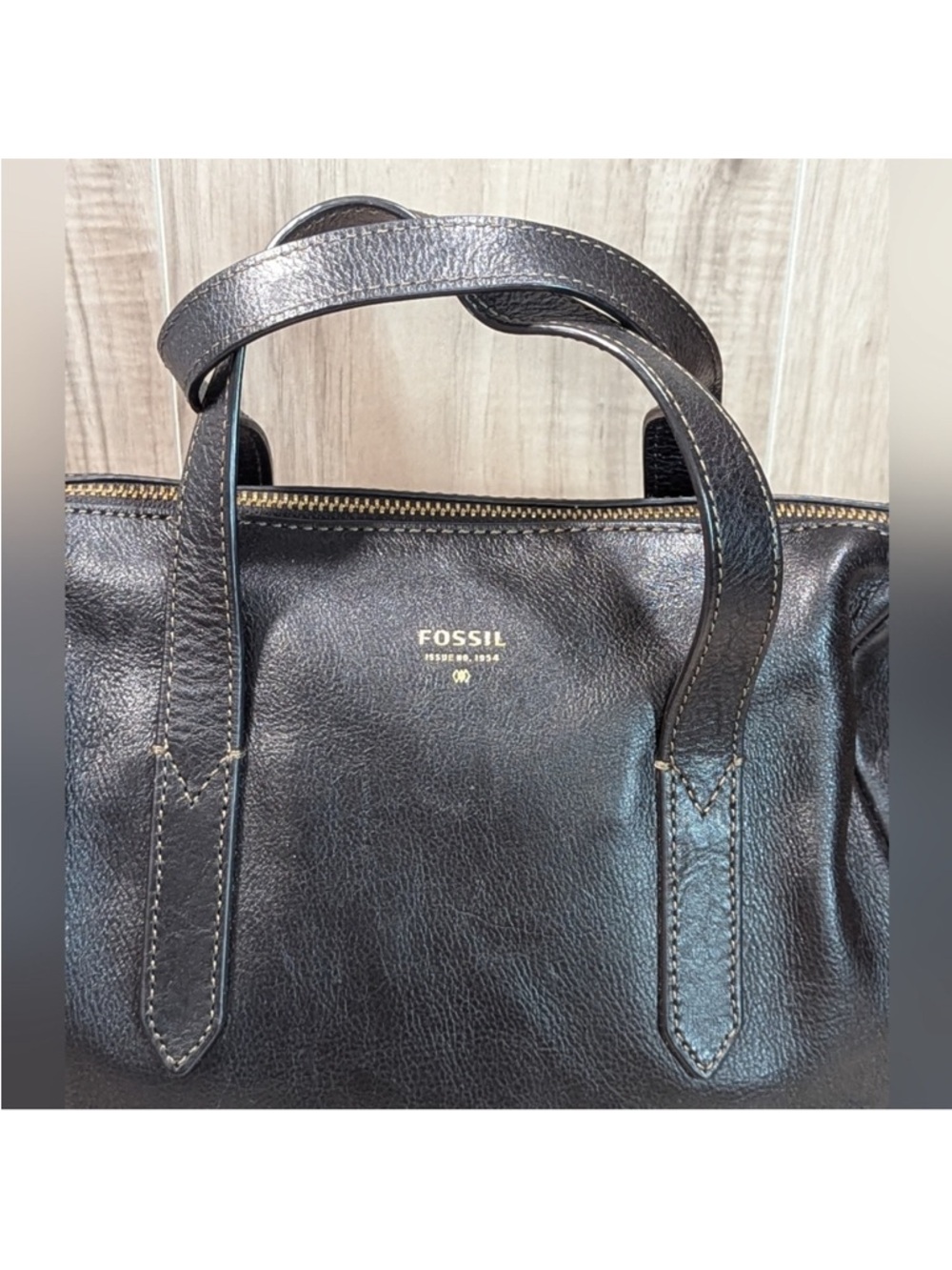 FOSSIL Sydney Black Pebbled Leather Satchel Purse Handbag Gold Hardware - Picture 4 of 14
